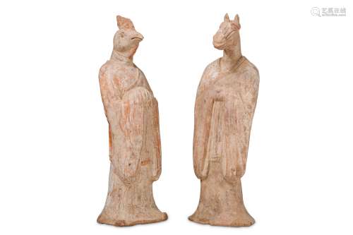 TWO CHINESE POTTERY ZODIAC FIGURES.