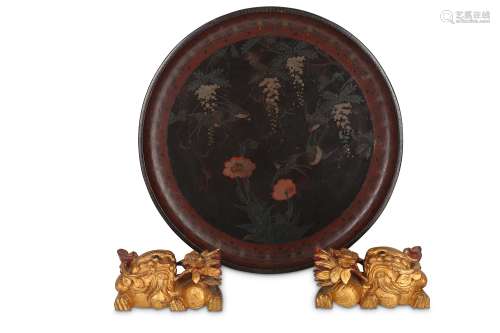 A LACQUERED WOOD TRAY.