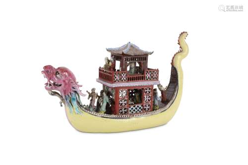 A CHINESE FAMILLE ROSE MODEL OF A PLEASURE BOAT.