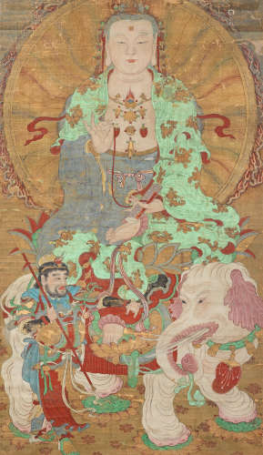 19th century A painting of Samantabhadra on an Elephant