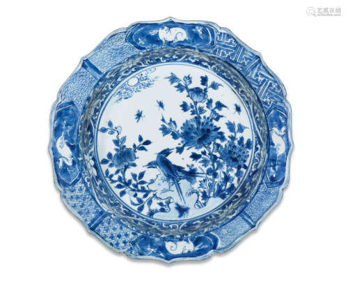 Wanli A blue and white barbed-rim 'pheasant and peony' basin for the Japanese market