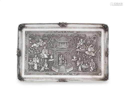 Wang Hing 90 mark, late Qing Dynasty A silver 'Eight Immortals' tray