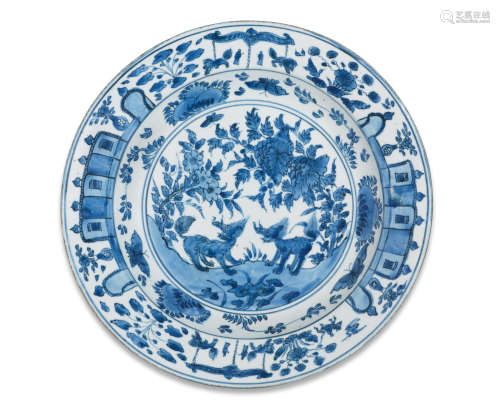 Wanli A blue and white 'Qilin' dish