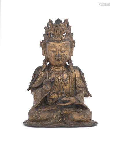 Ming Dynasty  A gilt-lacquered bronze figure of Guanyin