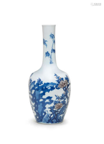 Chenghua six-character mark, Kangxi  An blue and white and copper-red vase bottle