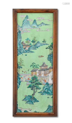 Qianlong/Jiaqing A famille rose 'landscape' plaque