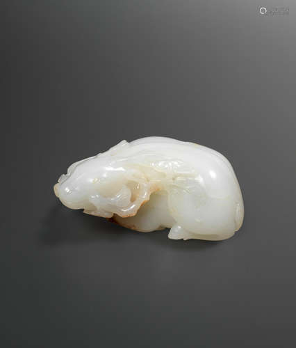 18th century A rare white and russet jade carving of a deer