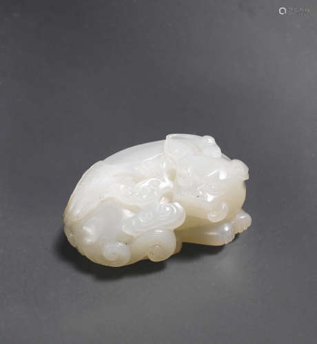18th century A white jade carving of a luduan