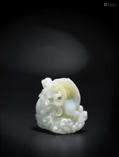 Qianlong A very rare white jade carving of a mythical horse carrying scrolls, longma