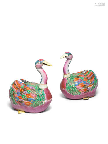 Qianlong, circa 1780 A very fine and rare pair of famille rose 'goose' tureens and covers