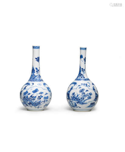 Kangxi  A pair of blue and white bottle vases