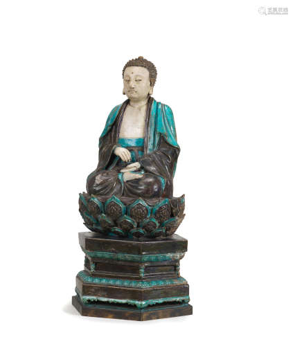 Ming Dynasty  A rare and large 'fahua' figure of Buddha