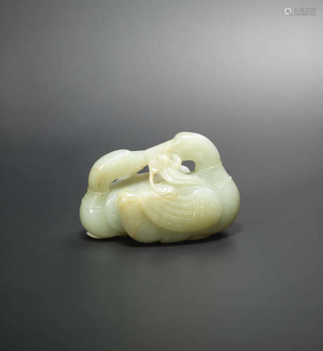 17th century  A pale green jade 'double Mandarin duck' carving
