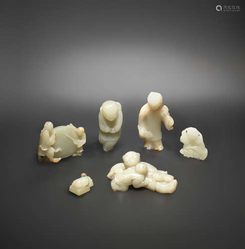 Yuan Dynasty and later six jade carvings of boys