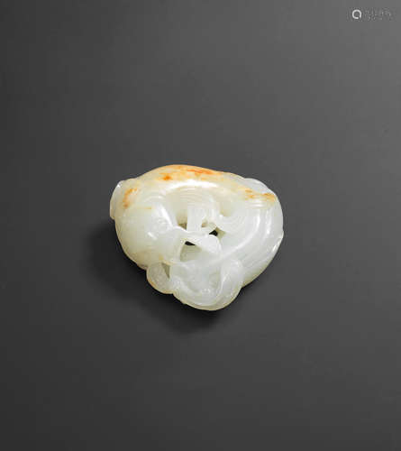 18th century  A white and russet jade carving of double catfish