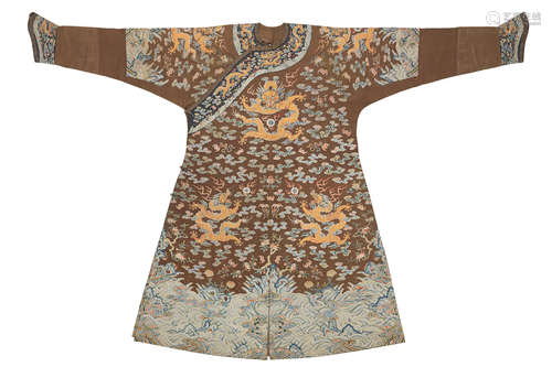 Qianlong A very rare Imperial chestnut-ground gauze silk summer 'dragon' robe, jifu