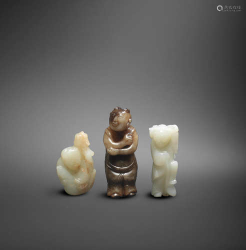 Yuan/Ming Dynasty Three jade 'boy' carvings