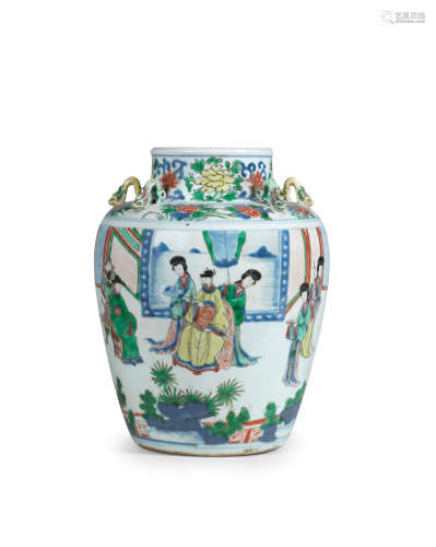 Shunzhi/Early Kangxi A rare wucai 'Palace ladies' jar