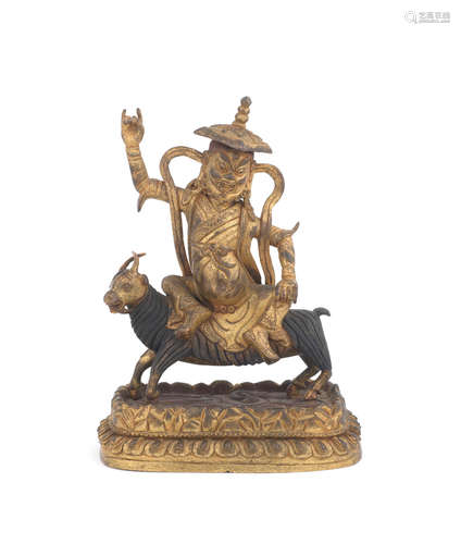 18th century  A parcel-gilt-bronze figure of Garwa Nagpo