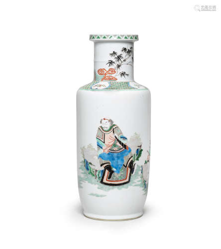 Late Qing Dynasty A famille verte 'figural' rouleau vase