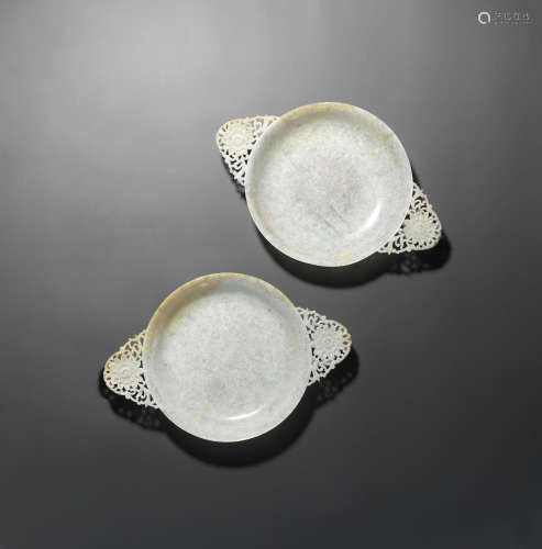 Late Qing Dynasty/Republic period A pair of Mughal-style jadeite marriage bowls