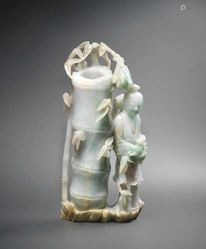 Late Qing Dynasty/Republic period  A jadeite 'bamboo' vase group