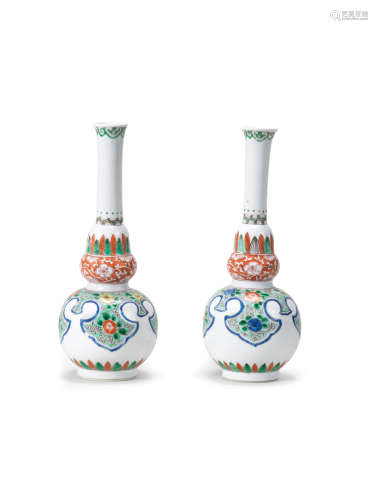 Kangxi A pair of famille verte double-gourd vases
