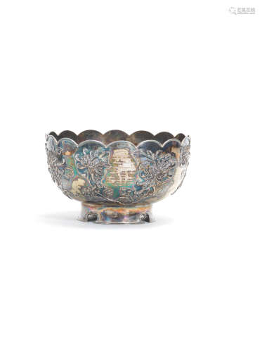 Dated 1909, by Luen Wo, Shanghai A Chinese silver 'chrysanthemum' presentation punch bowl