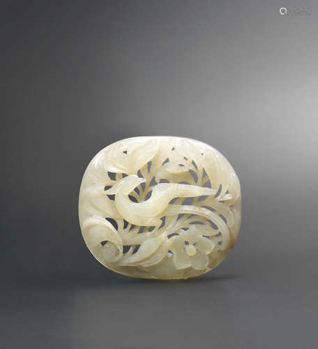 Yuan Dynasty A pale green jade 'pheasant' plaque