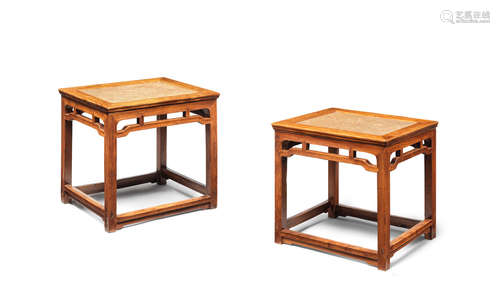 18th century  A pair of huanghuali square stools, Fangdeng