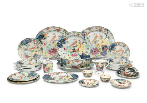 Qianlong A famille rose Tobacco leaf 'exotic pheasants and squirrel' part dinner service
