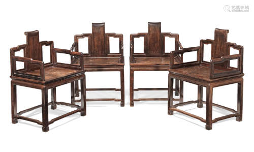 Qing Dynasty A rare set of four zitan armchairs