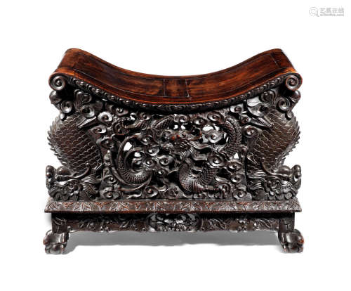 Late Qing Dynasty A carved hongmu 'dragon' stool