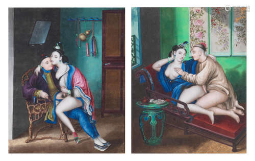 19th century A pair of erotic subject paintings