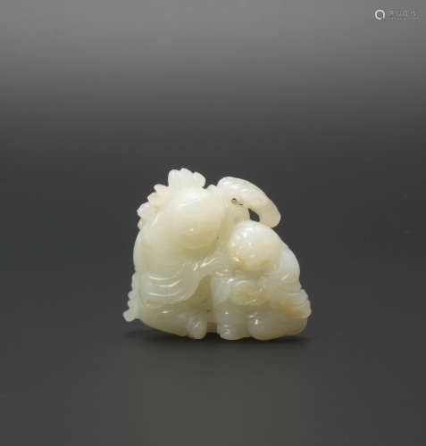 18th century A white jade carving of the 'Hehe Erxian'