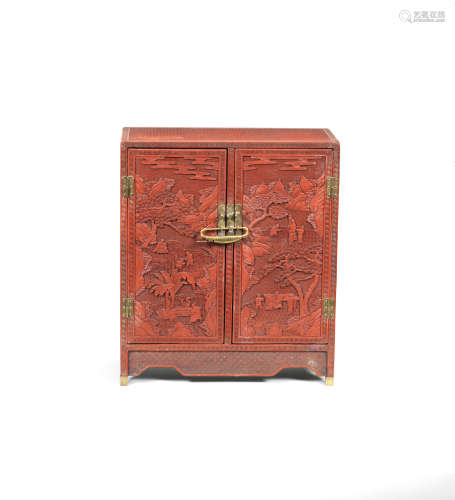 18th/19th century A cinnabar lacquer 'elegant gathering' carved cabinet