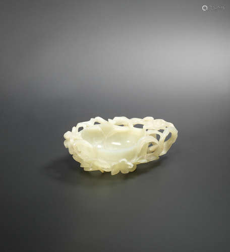 Ming Dynasty  A pale green jade 'floral' brushwasher