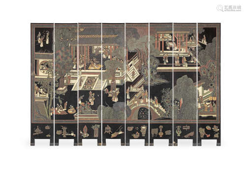 Cyclically dated to the Gengwu year corresponding to AD1670 and of the period A coromandel lacquer eight-leaf 'Palace Ladies' screen