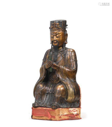 Late Ming Dynasty A large and rare gilt-bronze figure of Wenchang Wang