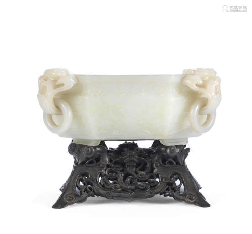Qianlong A superb greenish-white jade octagonal 'marriage' bowl