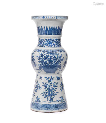 Wanli six-character mark and of the period A rare and large blue and white beaker vase, Gu