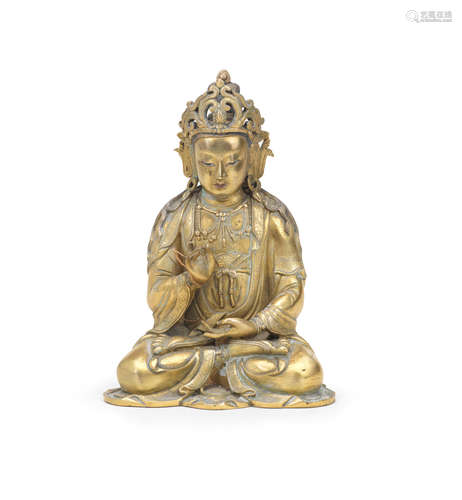 17th/18th century A gilt-bronze figure of Guanyin