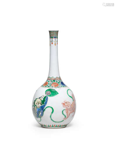 Kangxi A large famille verte 'Buddhist lions' bottle vase