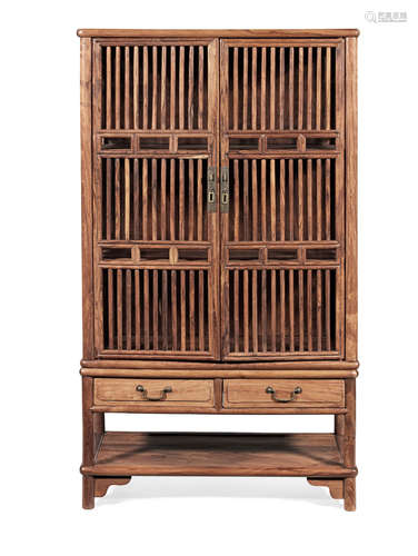 Republic period A hardwood simulated-bamboo two-part cabinet