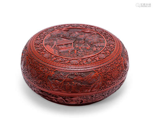 Jiaqing A large carved cinnabar lacquer 'elegant gathering' box and cover