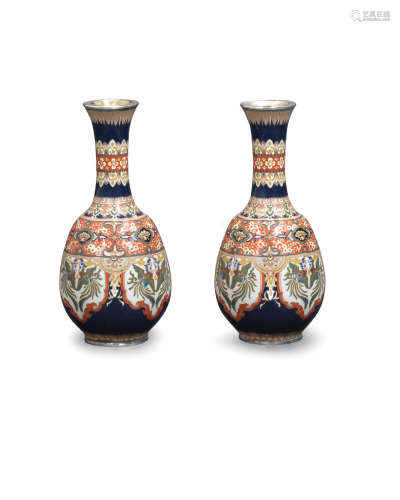 Produced by Kuhn & Komor (1897-1919), Meiji era (1868-1912), late 19th/early 20th century A pair of cloisonné-enamel small pear-shaped vases