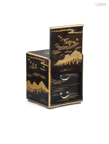 Meiji (1868-1912) or Taisho (1912-1926) era, early 20th century A small black-lacquer square portable kodansu (cabinet)