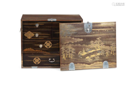 Meiji era (1868-1912), late 19th/early 20th century A gold-lacquer portable kodansu (cabinet)