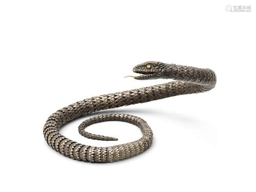 Meiji era (1868-1912), late 19th/early 20th century A silver jizai (articulated) snake