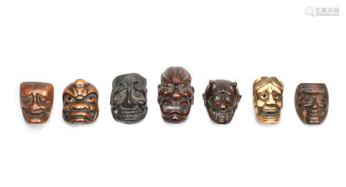 Edo period (1615-1868), late 18th to mid-19th century Seven various mask netsuke